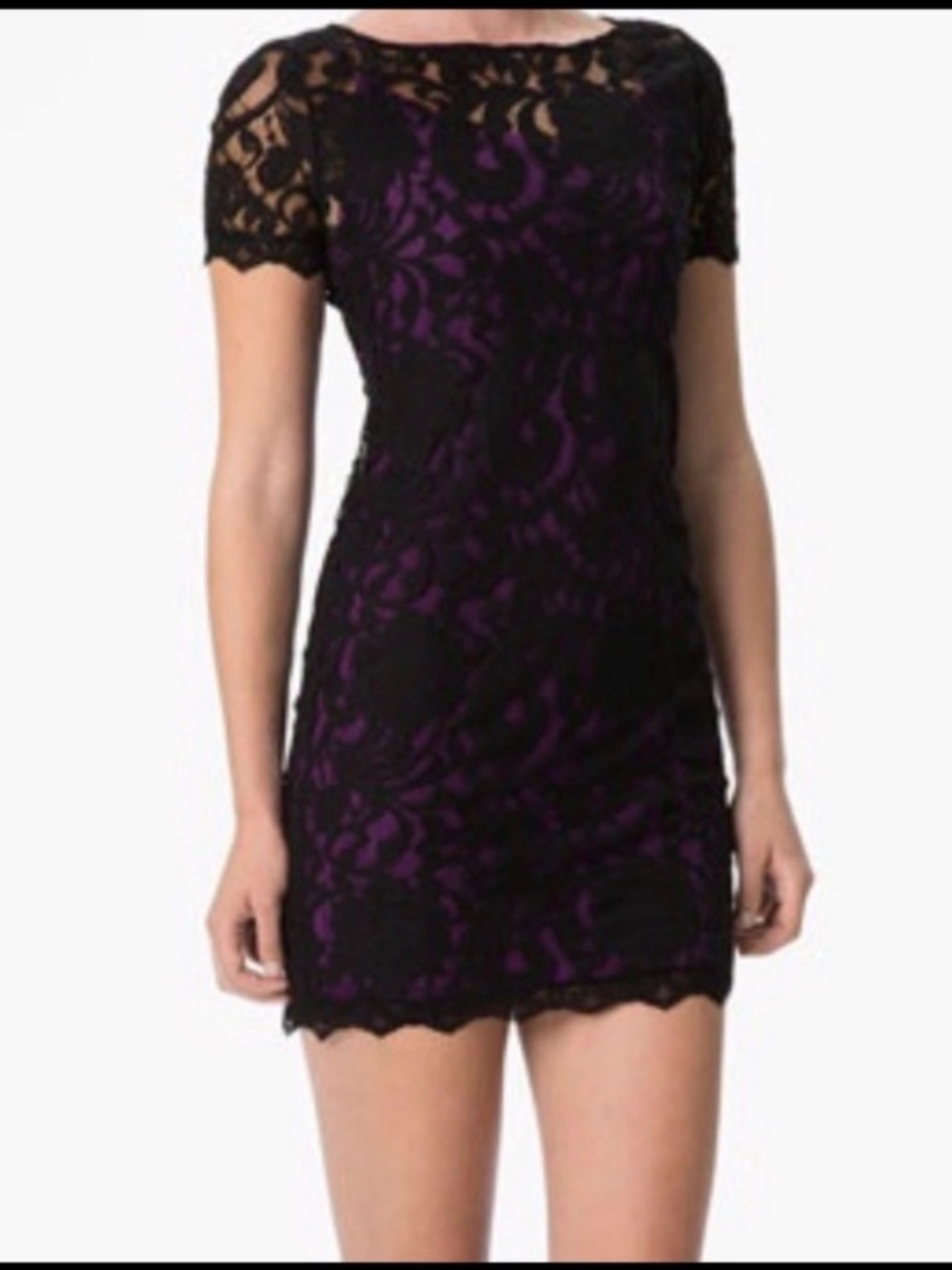⁠NWT Sanctuary Black Sheer Mini Dress Floral Lace Layering Scalloped Cocktail